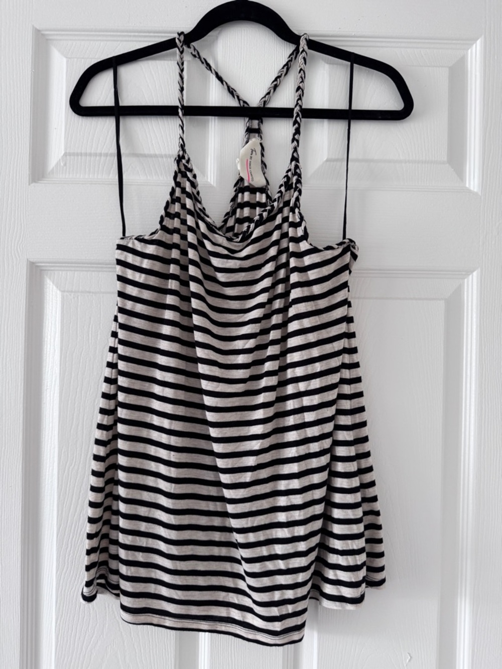 Two by Vince Camuto Size XL Striped Racerback Top Tank Black White Braided